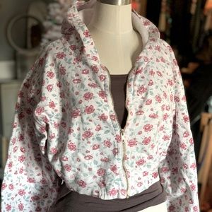 Vintage Bongo Jeans floral crop zip hoodie L